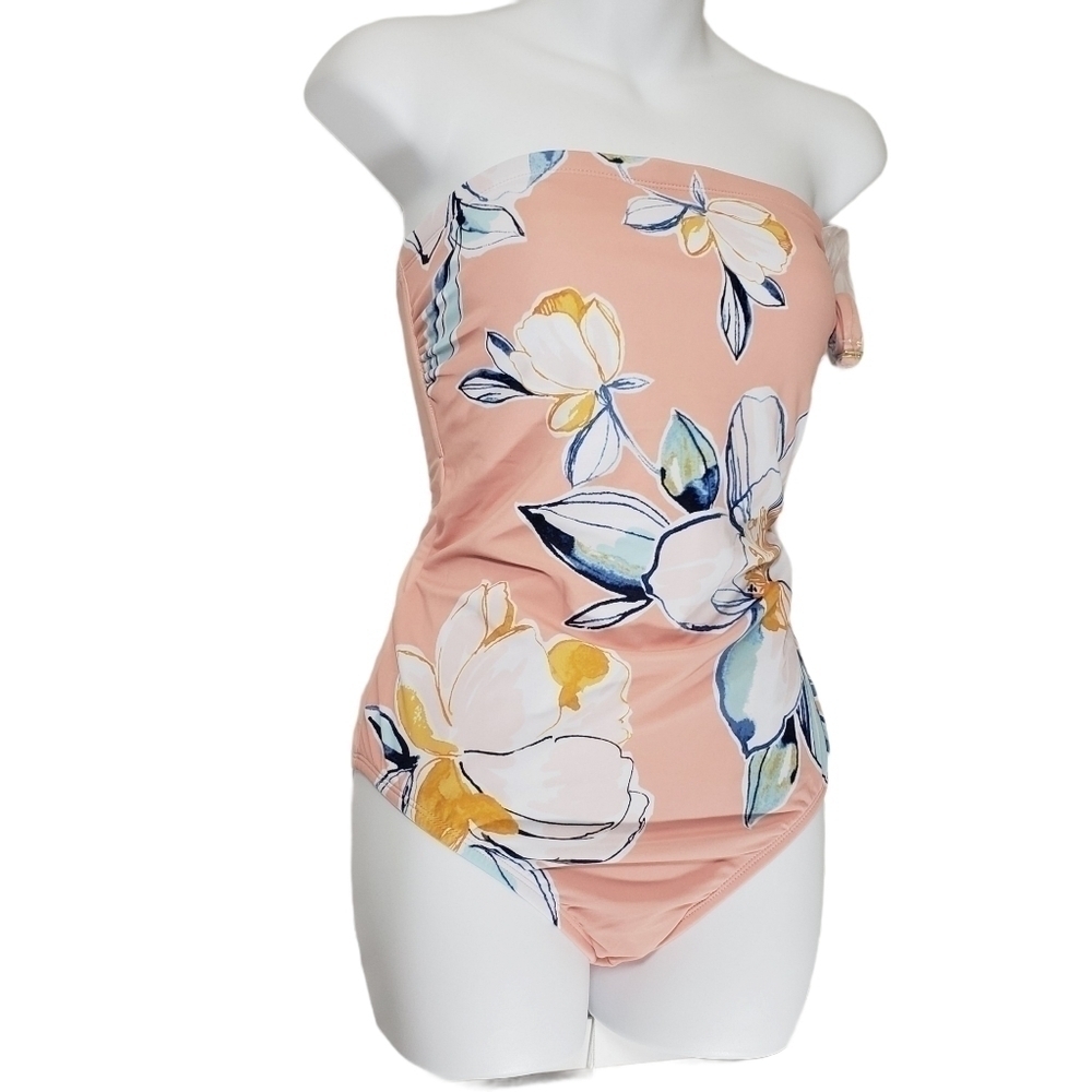 Kona Sol Pink Floral Lace-Up Back One-Piece